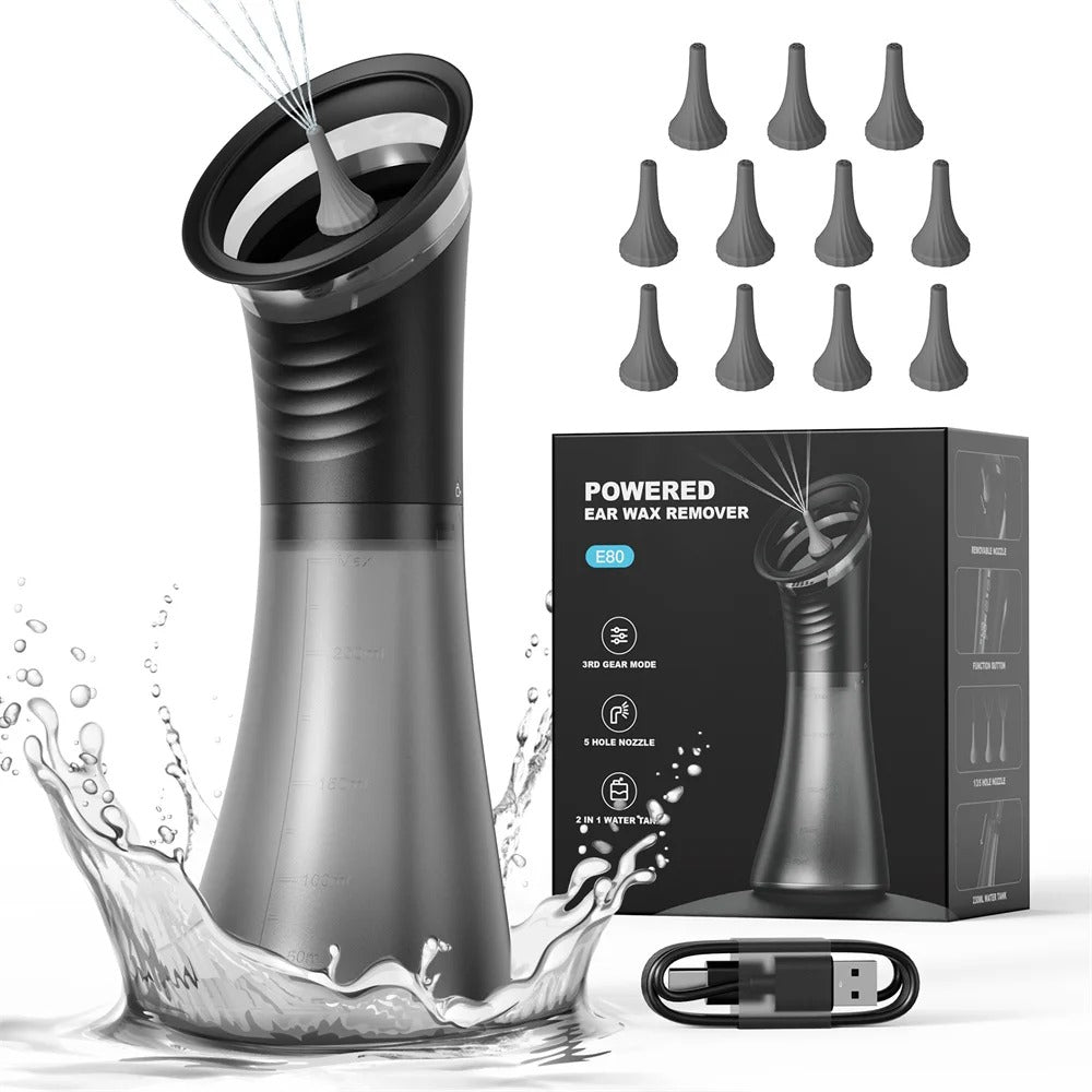 Electric Ear Wax Removal System Water Powered Ear Cleaning Tool with Irrigation Flusher 3 Pressure Settings Safe & Effective
